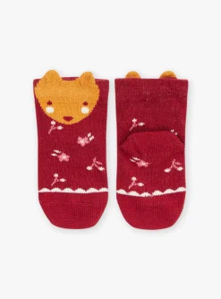 Socks & Tights | Socks & Tights-Sergent Major Dark red socks with floral motif and animal head