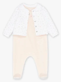 Suits And Ensembles-Sergent Major Ecru and dragee pink velvet and tubique nightwear set