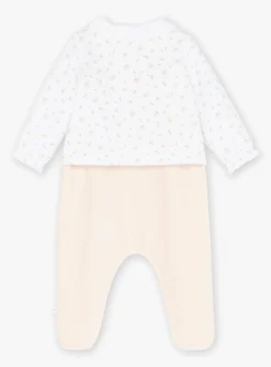 Suits And Ensembles-Sergent Major Ecru and dragee pink velvet and tubique nightwear set