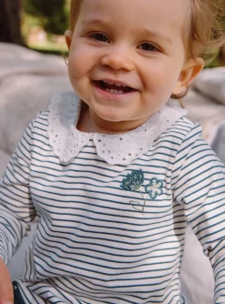 Body | Body-Sergent Major Ecru and emerald green bodysuit with stripe print