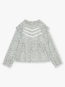 Shirt, T-shirt-Sergent Major Ecru and green blouse with floral print