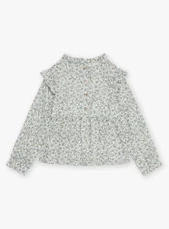 Shirt, T-shirt-Sergent Major Ecru and green blouse with floral print