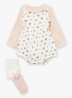 Suits And Ensembles-Sergent Major Ecru and pink bodysuit, romper and tights set