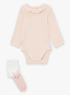 Suits And Ensembles-Sergent Major Ecru and pink bodysuit, romper and tights set