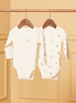 Bodysuit-Sergent Major 2 ecru baby bodysuits in cotton