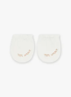 Hat, Mittens-Sergent Major Ecru birth mittens in organic cotton