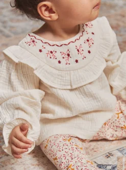 T-shirts & Shirts | T-shirts & Shirts-Sergent Major Ecru flounced blouse in double cotton gauze