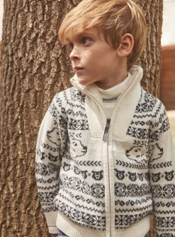 Knitwear, Sweater, Cardigan-Sergent Major Ecru jacquard cardigan