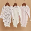 Socks & Tights | Socks & Tights-Sergent Major 3 ecru long-sleeved bodysuits in organic cotton