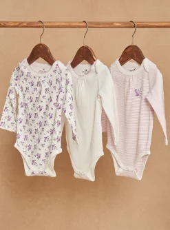 Socks & Tights | Socks & Tights-Sergent Major 3 ecru long-sleeved bodysuits in organic cotton