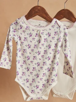 Socks & Tights | Socks & Tights-Sergent Major 3 ecru long-sleeved bodysuits in organic cotton