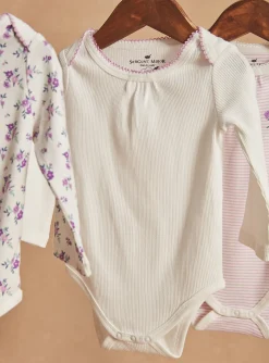 Socks & Tights | Socks & Tights-Sergent Major 3 ecru long-sleeved bodysuits in organic cotton