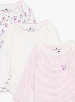 Socks & Tights | Socks & Tights-Sergent Major 3 ecru long-sleeved bodysuits in organic cotton