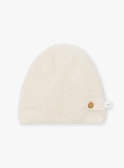 Hat, Mittens-Sergent Major Ecru mottled wool and cotton baby beanie