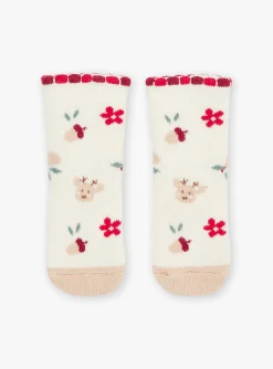 Socks & Tights | Socks & Tights-Sergent Major Ecru socks with fancy jacquard