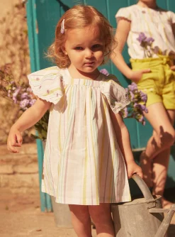 Dress | Dress-Sergent Major Ecru striped poplin dress and bloomer set