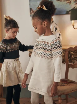 Dress-Sergent Major Ecru sweater dress with jacquard pattern