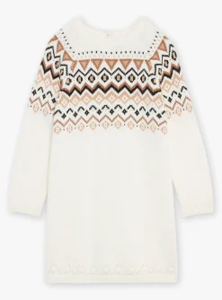 Dress-Sergent Major Ecru sweater dress with jacquard pattern