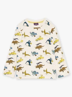 T-shirt, Polo Shirt-Sergent Major Ecru T-shirt with dinosaur print