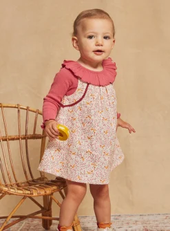 Dress | Dress-Sergent Major Ecru twill pinafore dress with floral and fox print