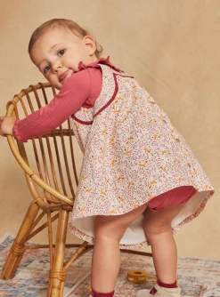 Dress | Dress-Sergent Major Ecru twill pinafore dress with floral and fox print
