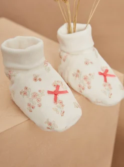 Hat, Mittens-Sergent Major Ecru velvet birth slippers