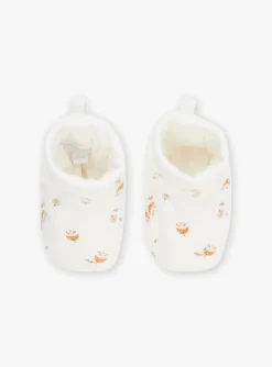 Hat, Mittens-Sergent Major Ecru velvet birth slippers