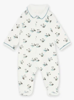 Baby Jumpsuits-Sergent Major Ecru velvet romper in organic cotton and recycled polyester