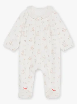 Baby Jumpsuits-Sergent Major Ecru velvet romper in organic cotton and recycled polyester