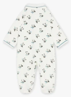Baby Jumpsuits-Sergent Major Ecru velvet romper in organic cotton and recycled polyester