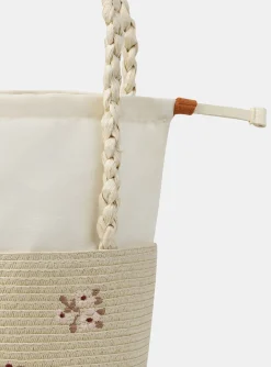 Bag & Umbrella-Sergent Major Embroidered straw bag