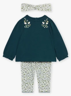 Romper, Jumpsuit & Outfit | Romper, Jumpsuit & Outfit-Sergent Major Emerald green and ecru jersey T-shirt, leggings and headband set