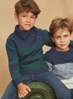 Knitwear, Sweater, Cardigan-Sergent Major Emerald green and navy blue sweater in fancy knitwear