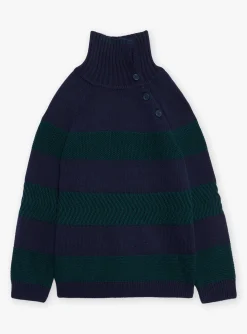 Knitwear, Sweater, Cardigan-Sergent Major Emerald green and navy blue sweater in fancy knitwear