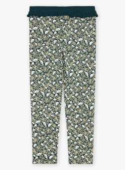 Trousers, Jeans And Legging-Sergent Major Emerald green and yellow floral-print leggings