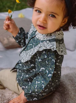 T-shirts & Shirts | T-shirts & Shirts-Sergent Major Emerald green blouse with floral print