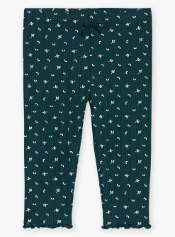 Trousers, Jeans | Trousers, Jeans-Sergent Major Emerald green ribbed leggings with floral print