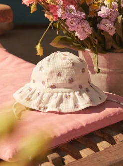 Hat, Headband, Scarf | Hat, Headband, Scarf-Sergent Major Flower-print ecru bob in cotton gauze
