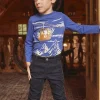 T-shirt, Polo Shirt-Sergent Major Glacier blue T-shirt with mountain and gondola motifs
