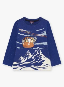 T-shirt, Polo Shirt-Sergent Major Glacier blue T-shirt with mountain and gondola motifs