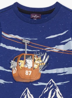 T-shirt, Polo Shirt-Sergent Major Glacier blue T-shirt with mountain and gondola motifs