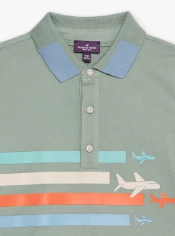 T-shirt, Polo Shirt-Sergent Major Green polo shirt with aircraft motif