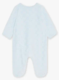 Baby Jumpsuits-Sergent Major Ice blue velvet romper in organic cotton and recycled polyester