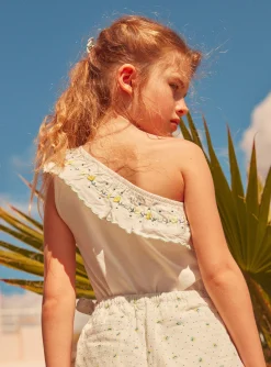 Shirt, T-shirt-Sergent Major Ivory Ruffled Neckline Ecru Top