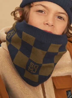 Beany, Scarf & Gloves-Sergent Major Khaki and navy blue knitted snood