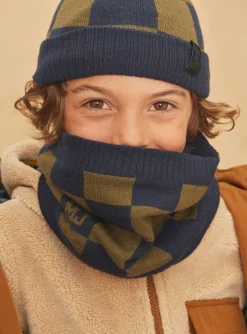 Beany, Scarf & Gloves-Sergent Major Khaki and navy blue knitted snood