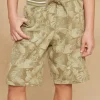 Bermuda Shorts-Sergent Major Khaki leaf and tiger print fleece bermuda shorts