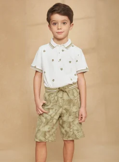 Bermuda Shorts-Sergent Major Khaki leaf and tiger print fleece bermuda shorts