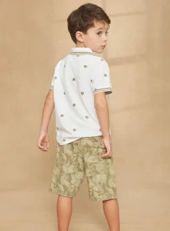 Bermuda Shorts-Sergent Major Khaki leaf and tiger print fleece bermuda shorts