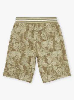 Bermuda Shorts-Sergent Major Khaki leaf and tiger print fleece bermuda shorts
